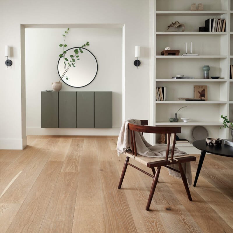 Modern warm toned wood flooring interior design 2026